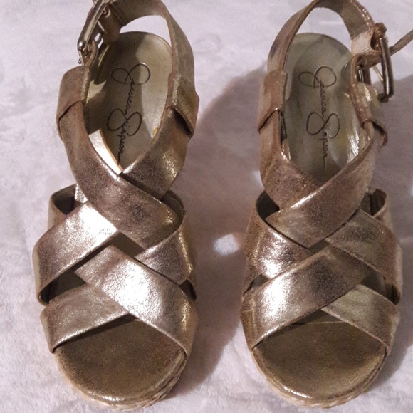 Jessica Simpson wedge Sandals 7m  leather - Picture 2 of 8